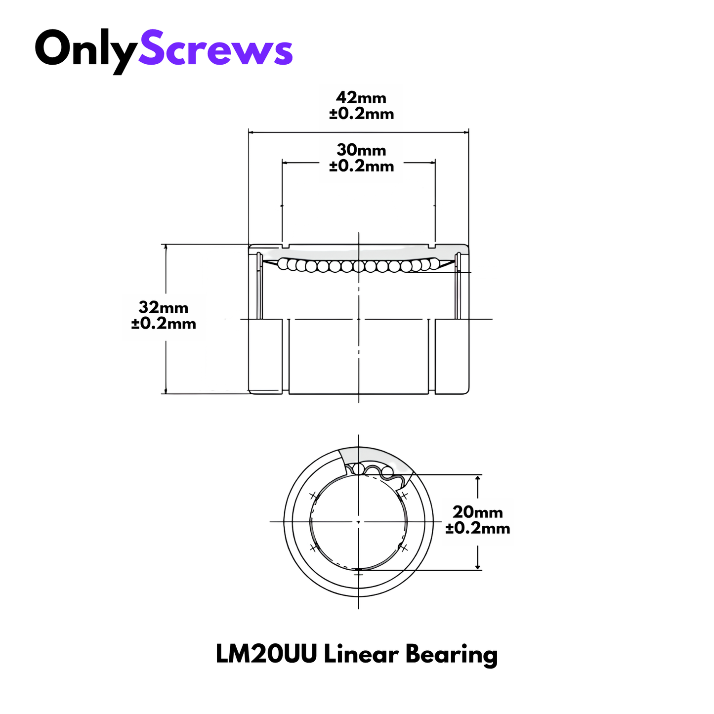 LM20UU Linear Motion Slider Bearing for 20mm Shaft