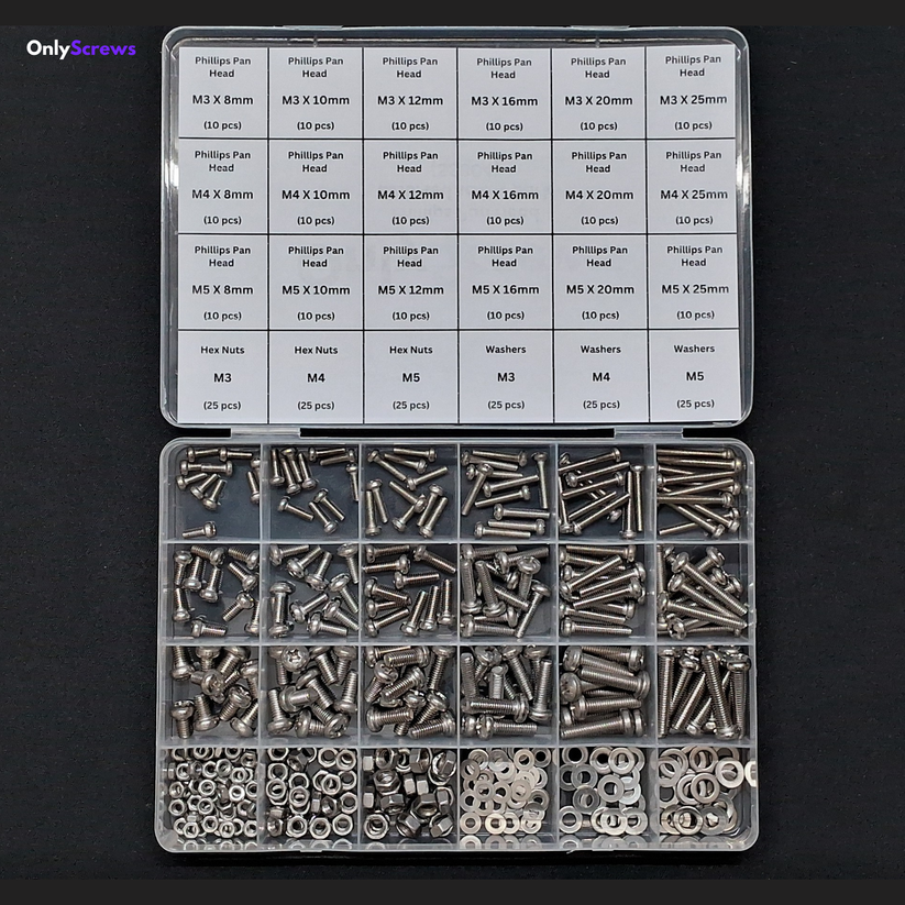 Phillips Pan Head Assorted Screw Pack M3, M4 & M5 (SS304) – OnlyScrews