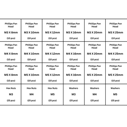 Phillips Pan Head Assorted Screw Pack M3, M4 & M5 (SS304)