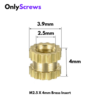 M2.5 X 4mm Brass Threaded Inserts (Dia. 2.5mm, Length 4mm)