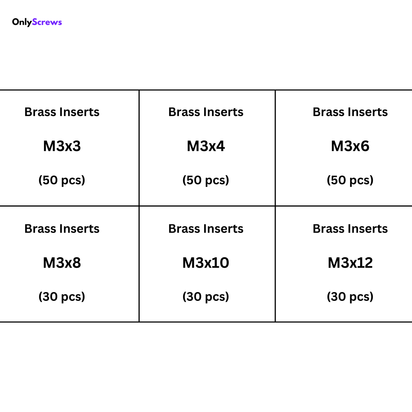 M3 Brass Inserts Assorted Pack