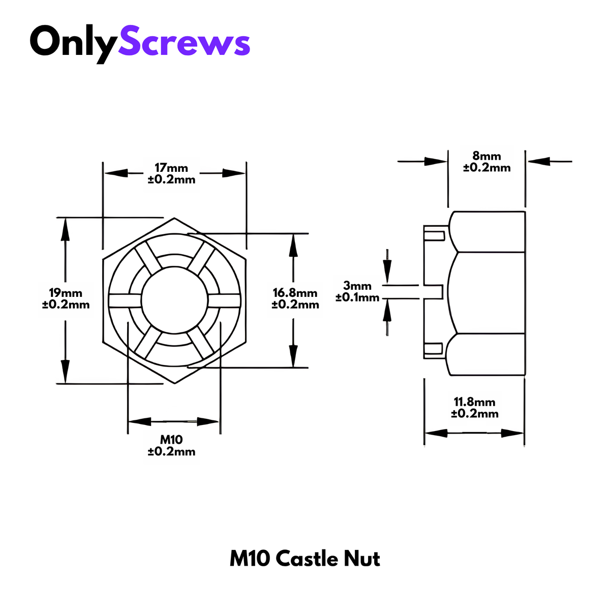 M10 Castle Nut Mild Steel – Slotted Hex Nut for Cotter Pin Locking