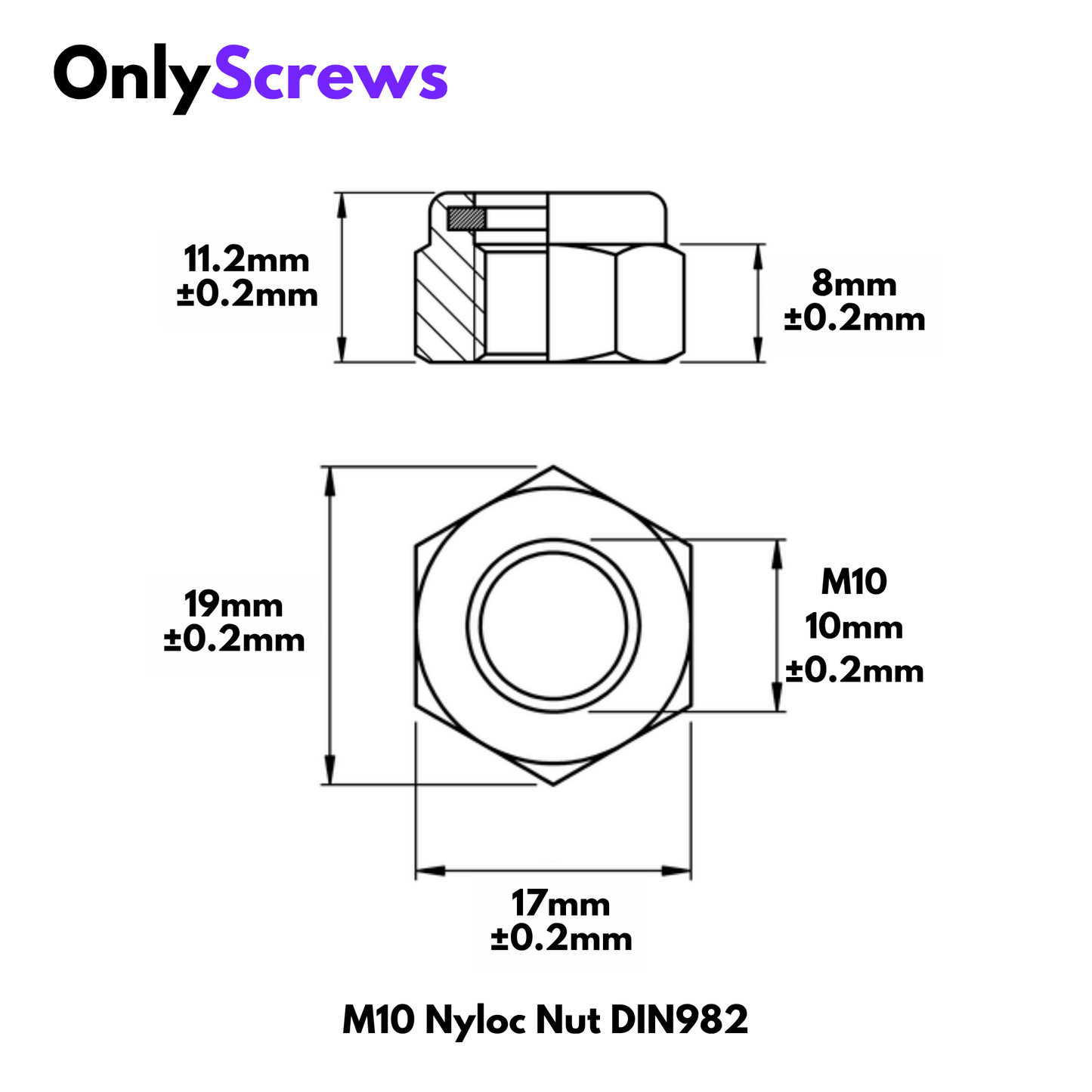 M10 Nyloc Nuts Mild Steel with Zinc Plating (Dia. 10mm)