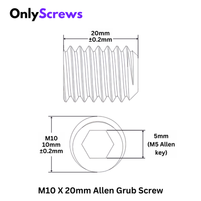 M10 X 20mm Grub Screw SS304 (Dia. 10mm, Length 20mm)