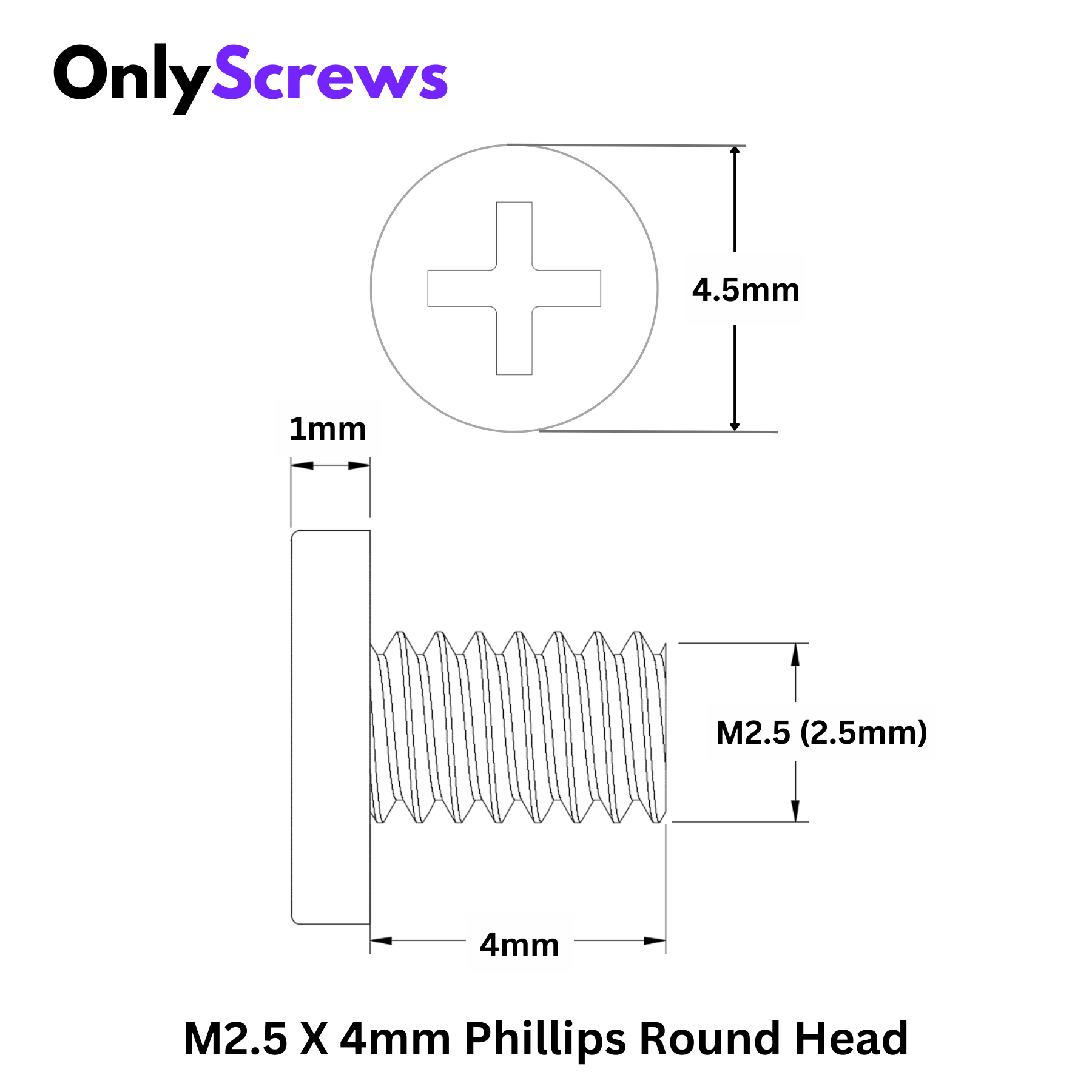 M2.5 X 4mm Phillips Round head Laptop Screw