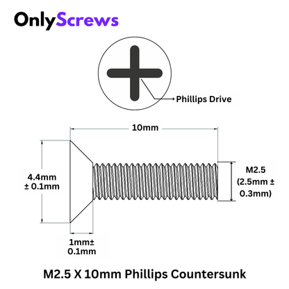 M2.5 X 10mm Phillips CSK SS 304 Screw