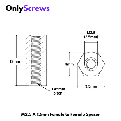 M2.5 X 12mm Female to Female Brass Spacer