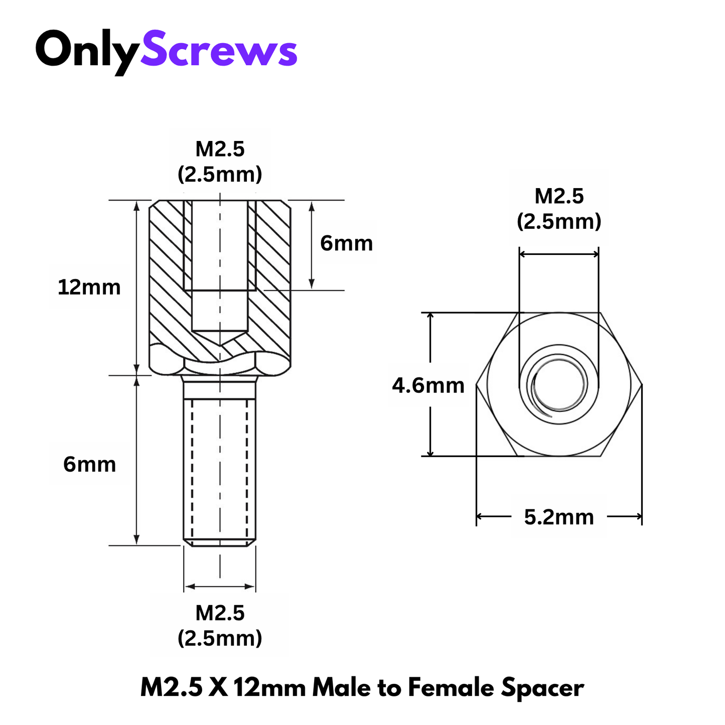 M2.5 X 12mm Male to Female Brass with Nickel plating Hex Threaded Standoff Spacer