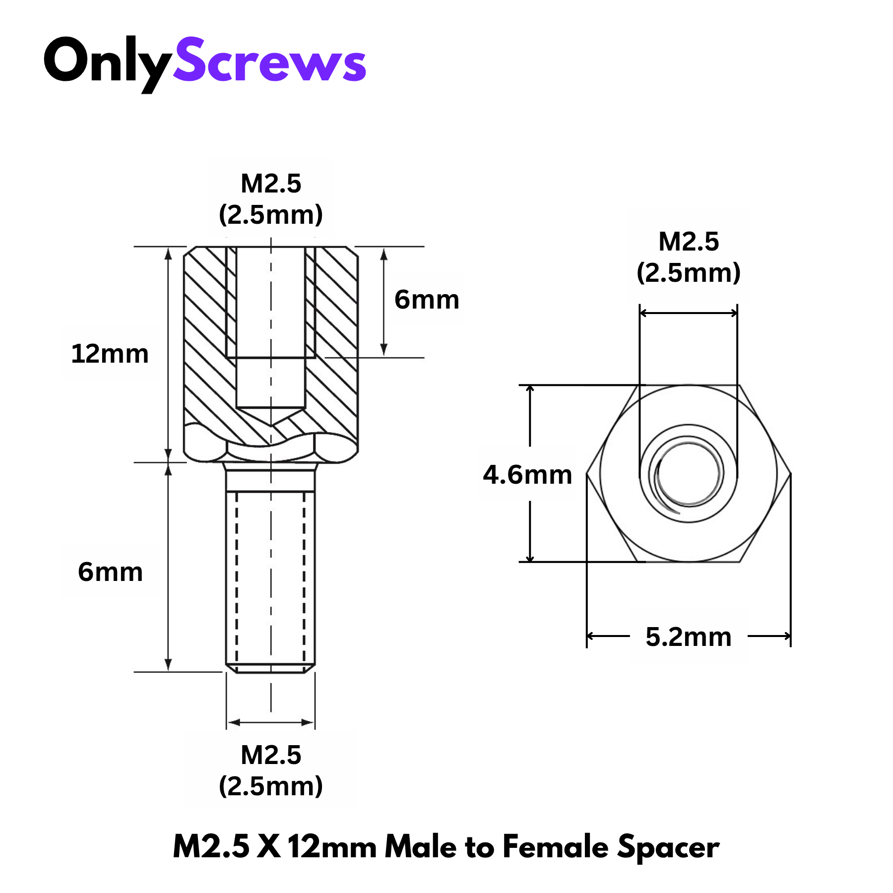 M2.5 X 12mm Male to Female Brass with Nickel plating Hex Threaded Standoff Spacer