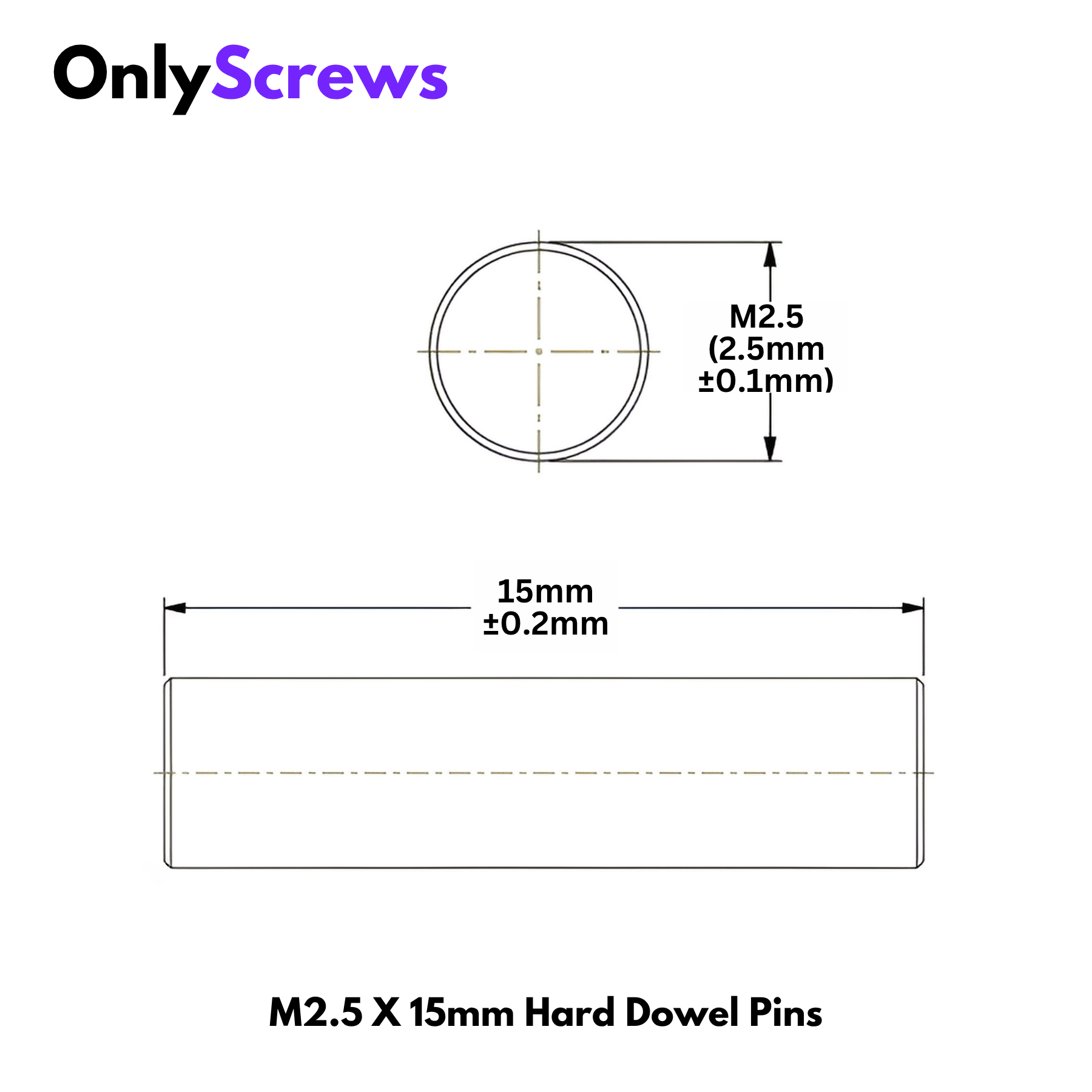 M2.5 X 15mm Hard Dowel Pins (Dia:2.5mm Length: 15mm)
