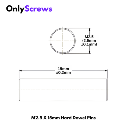 M2.5 X 15mm Hard Dowel Pins (Dia:2.5mm Length: 15mm)