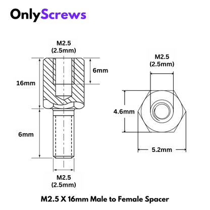 M2.5 X 16mm Male to Female Brass with Nickel plating Hex Threaded Standoff Spacer