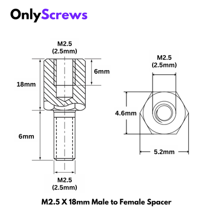 M2.5 X 18mm Male to Female spacer