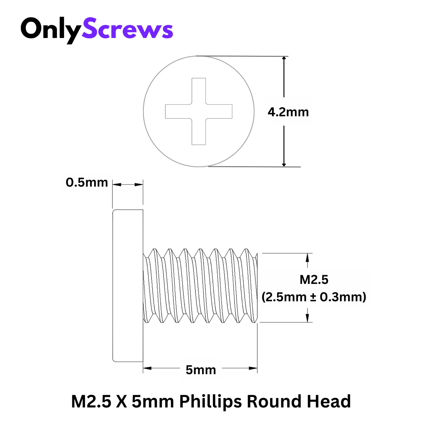 M2.5 X 5mm Phillips Round head Laptop Screw