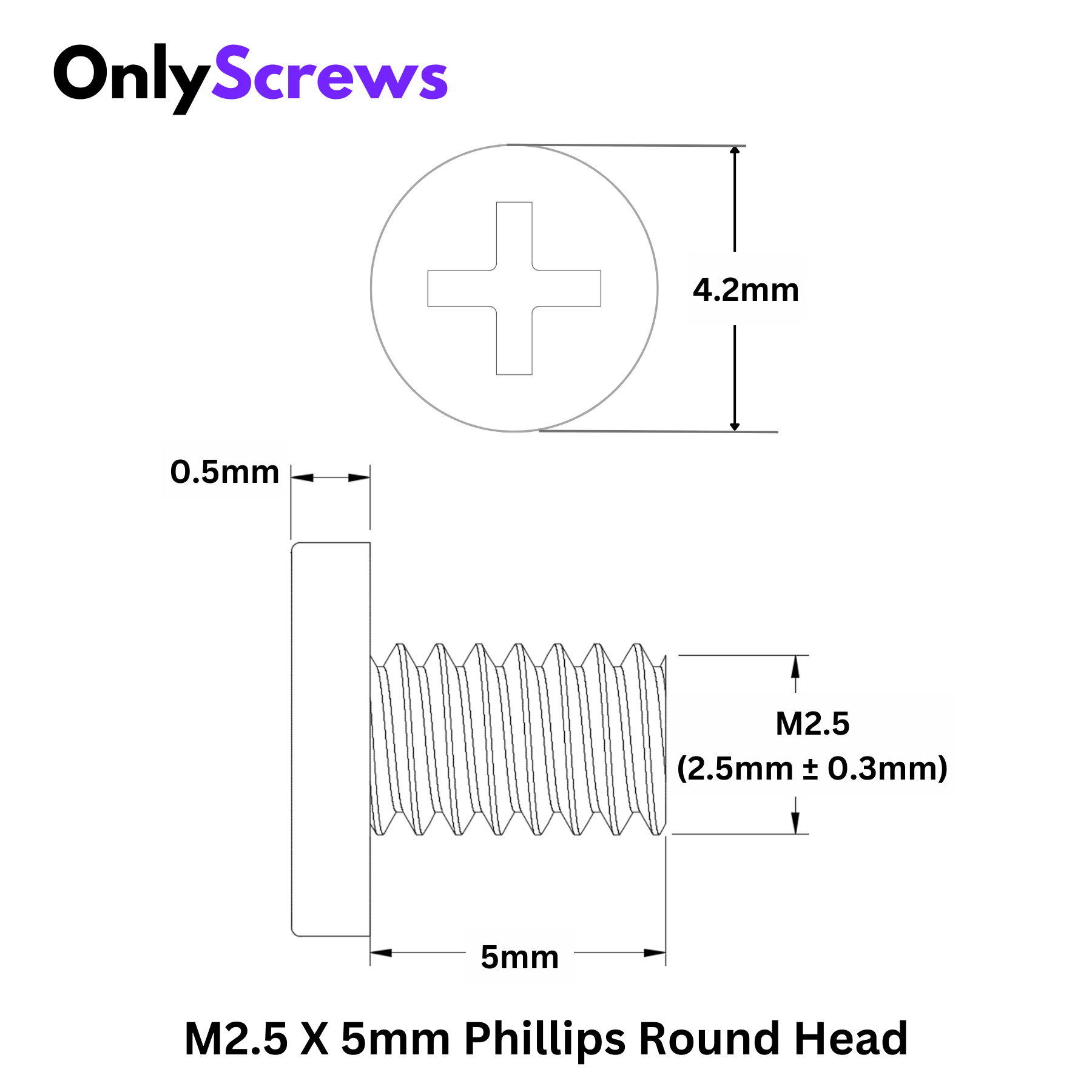 M2.5 X 5mm Phillips Round head Laptop Screw