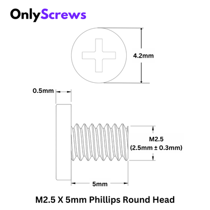 M2.5 X 5mm Phillips Round head Laptop Screw
