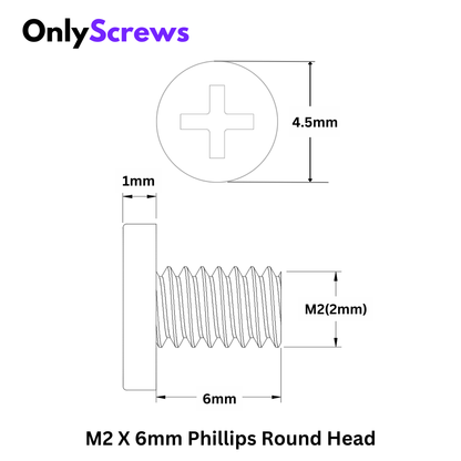 M2 X 6mm Phillips Round head Laptop Screw