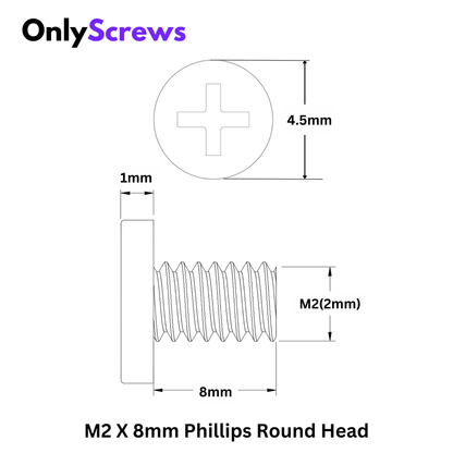 M2 X 8mm Phillips Round head Laptop Screw