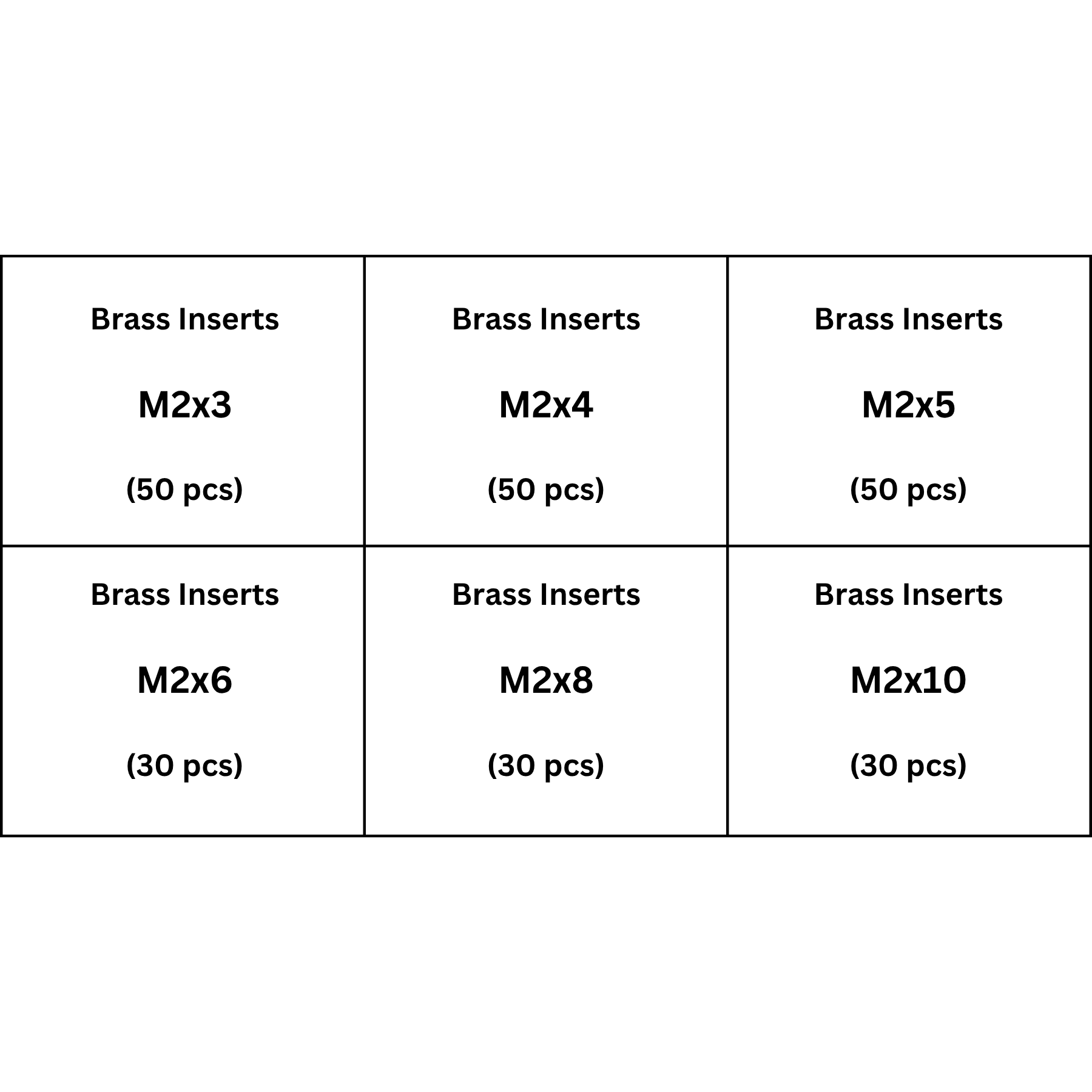 M2 Brass Inserts Assorted Pack