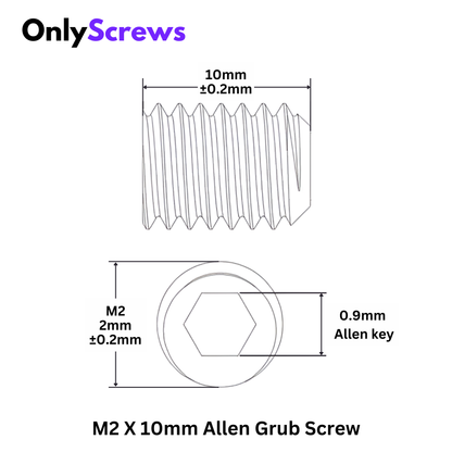 M2 X 10mm Grub Screw SS304 (Dia. 2mm, Length 10mm)