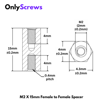 M2 X 15mm Female to Female Brass with Nickel plating Hex Threaded Standoff Spacer