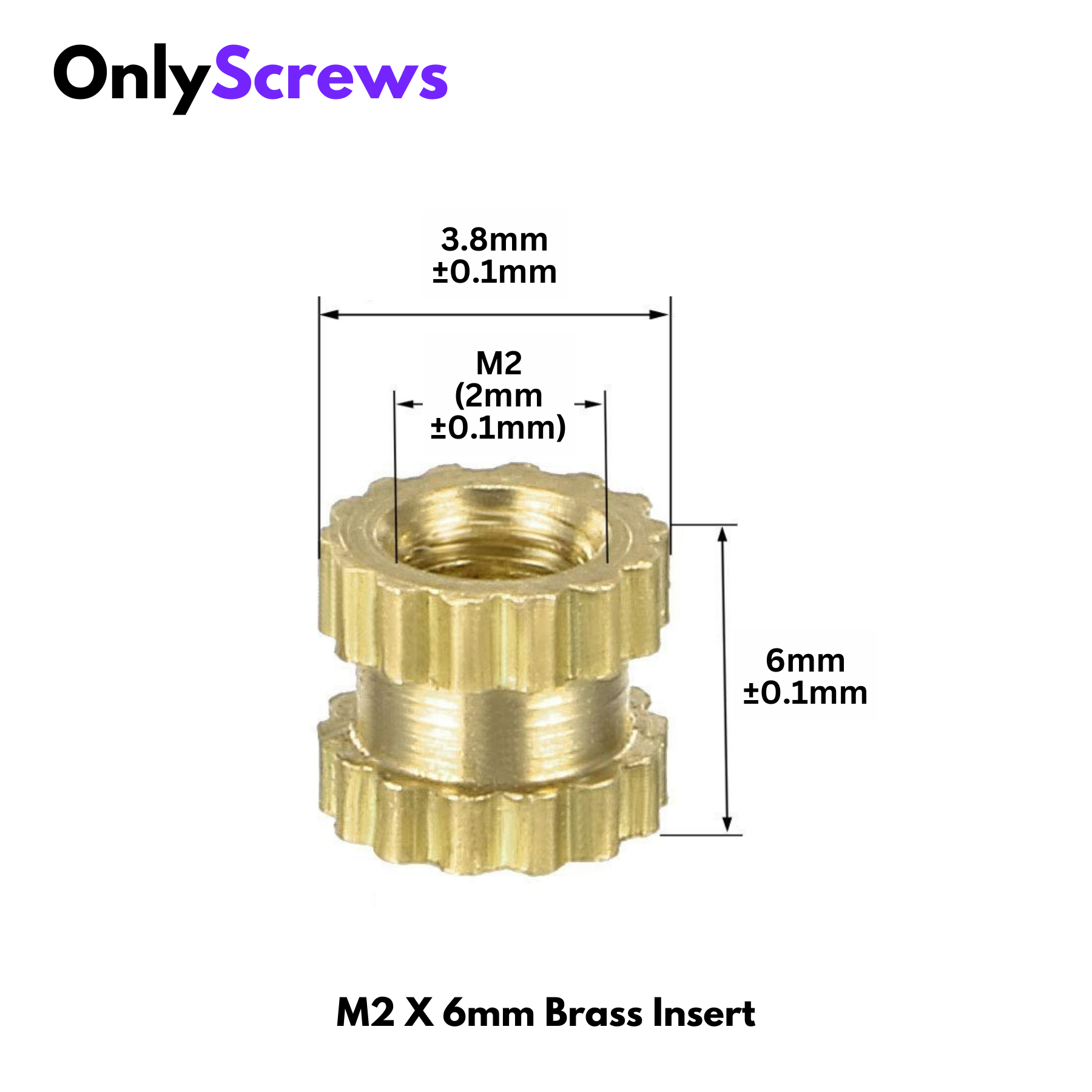 M2 X 6mm Brass Threaded Inserts (Dia. 2mm, Length 6mm)