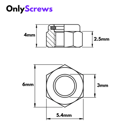 M3 Nyloc Nut MS with dimensions