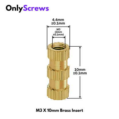 M3 X 10mm Brass Threaded Inserts (Dia. 3mm, Length 10mm)