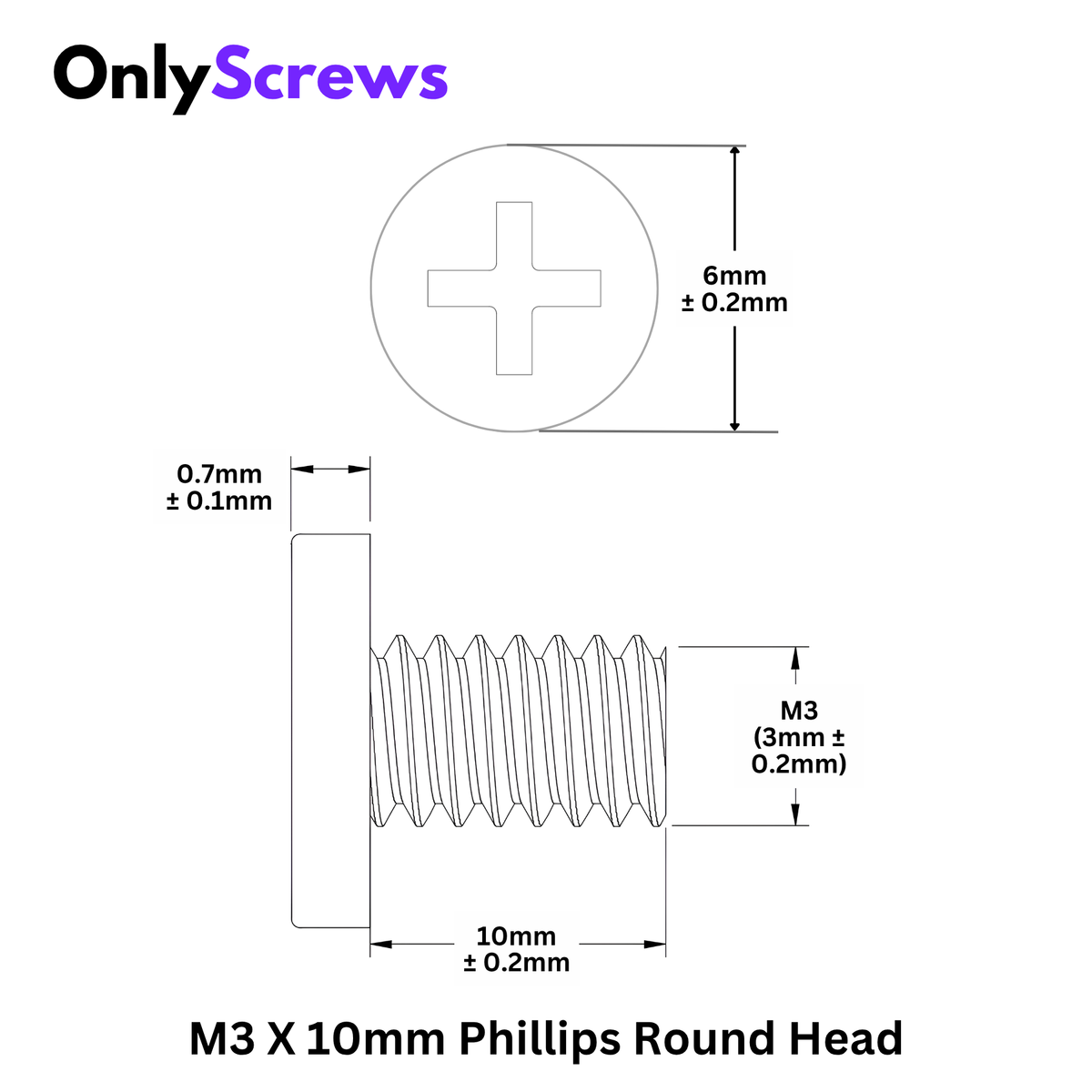 M3 X 10mm Phillips Round head Laptop Screw (Dia. 3mm, Length 10mm)