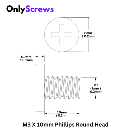 M3 X 10mm Phillips Round head Laptop Screw (Dia. 3mm, Length 10mm)