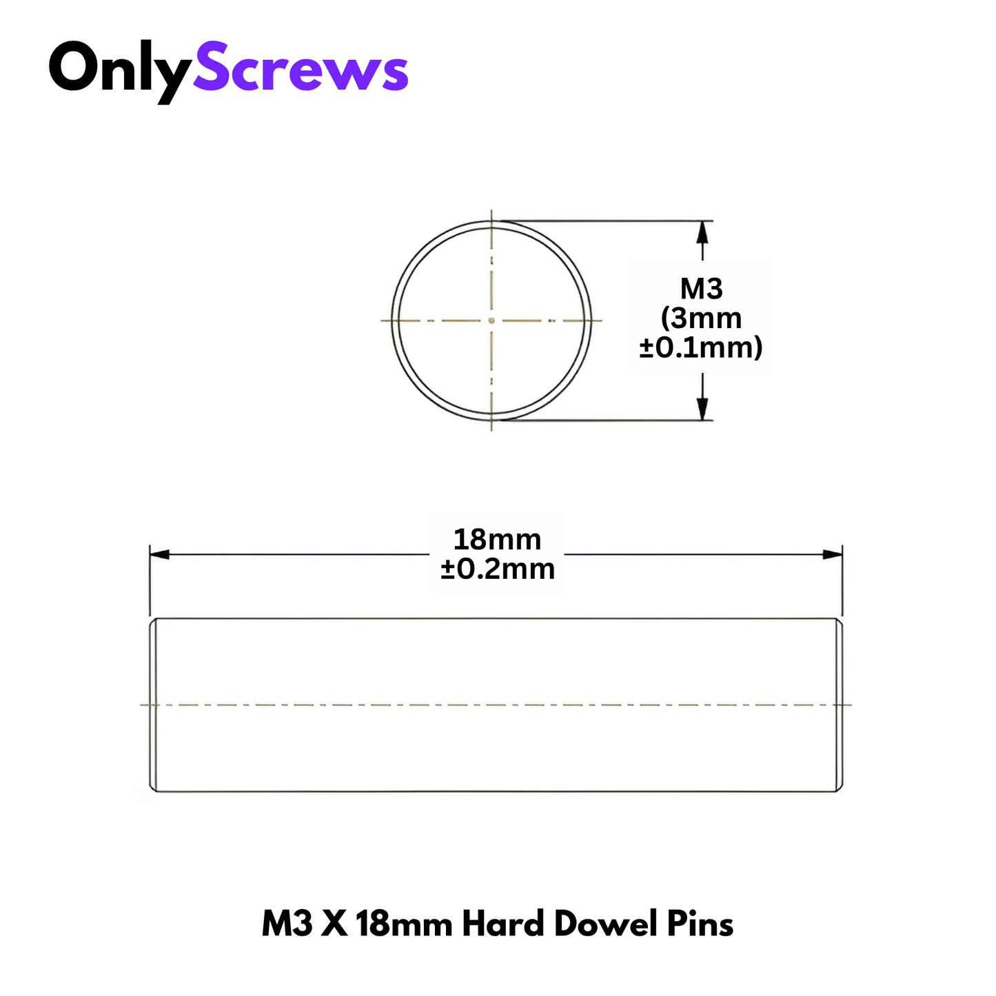 M3 X 18mm Hard Dowel Pins (Dia:3mm Length: 18mm)