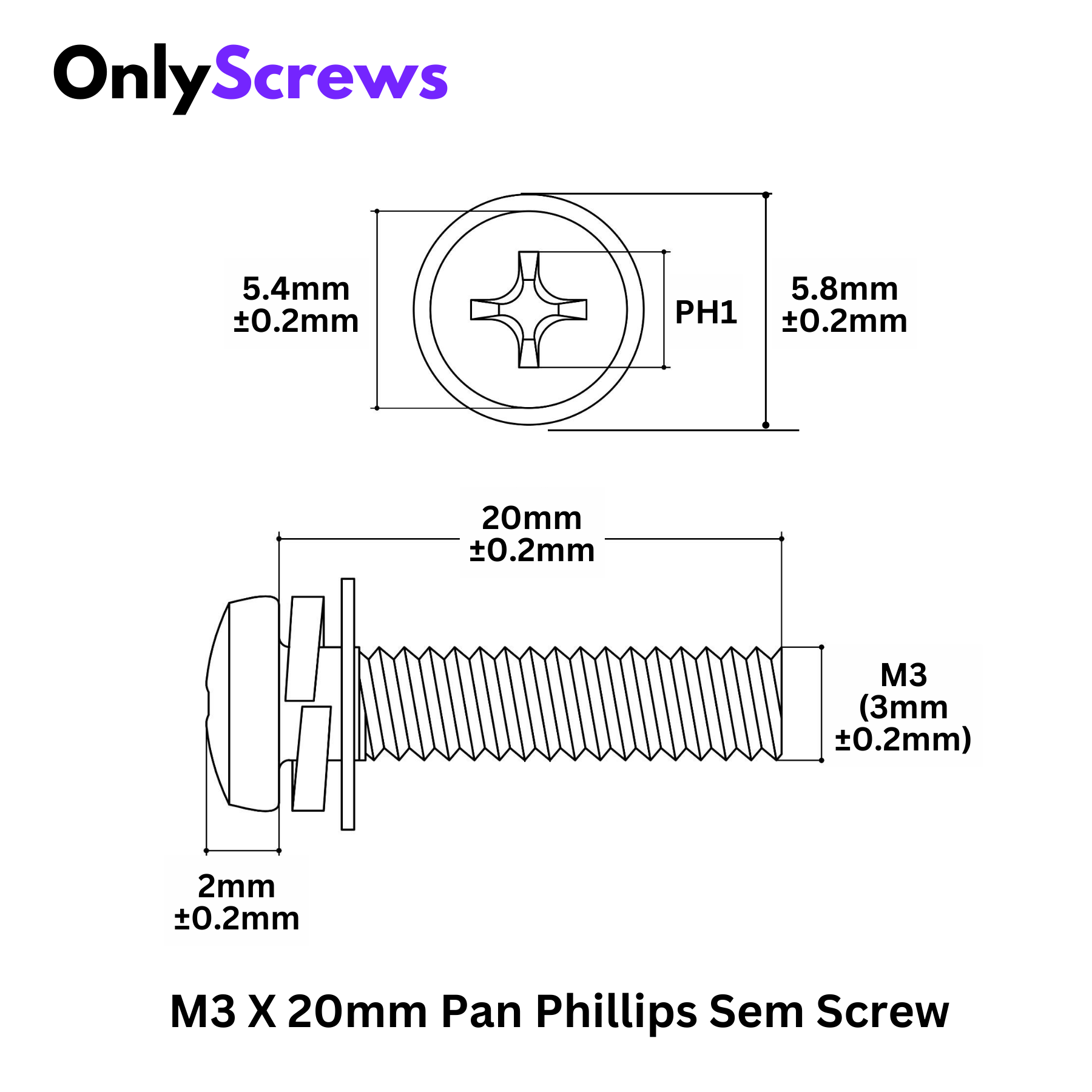 M3 X 20mm Pan Phillips SEMS Screw SS304 (Dia. 3mm, Length 20mm)