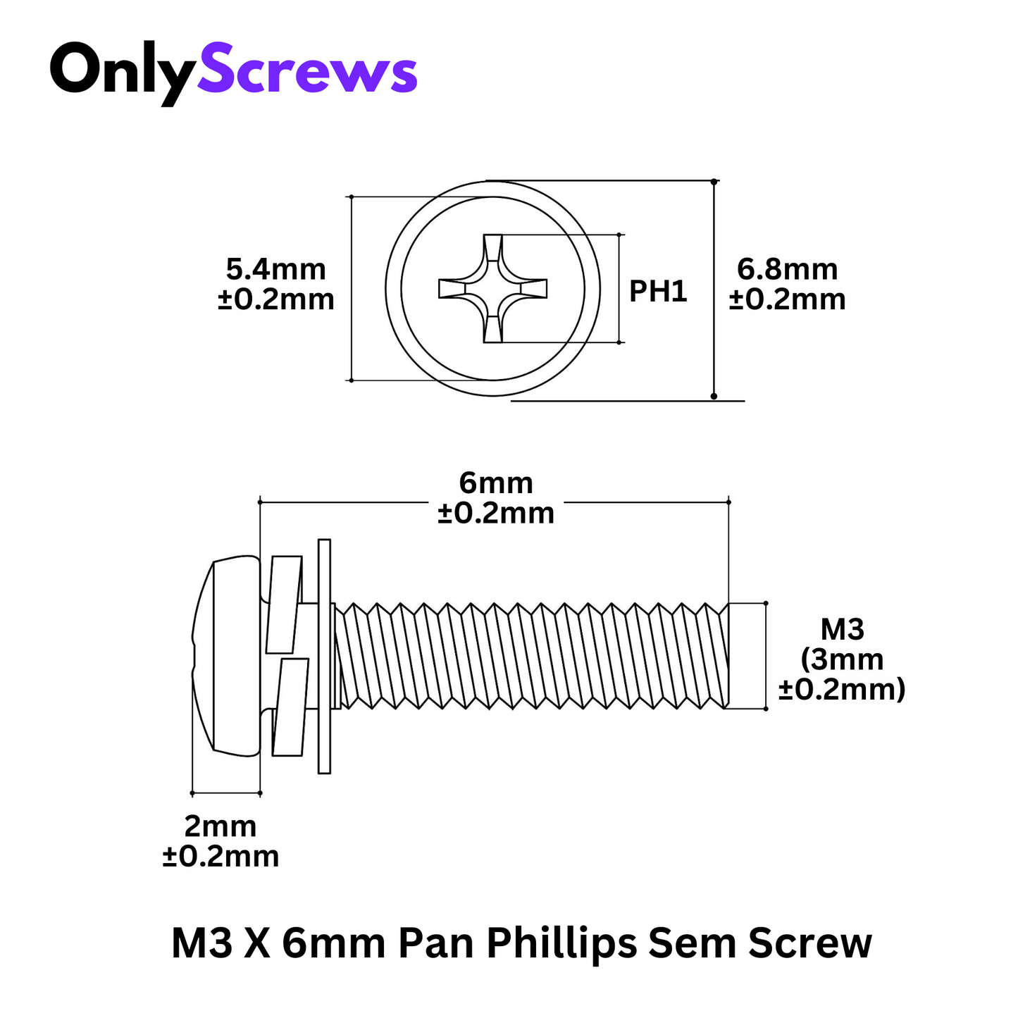 M3 X 6mm Pan Phillips SEMS Screw SS304 (Dia. 3mm, Length 8mm)