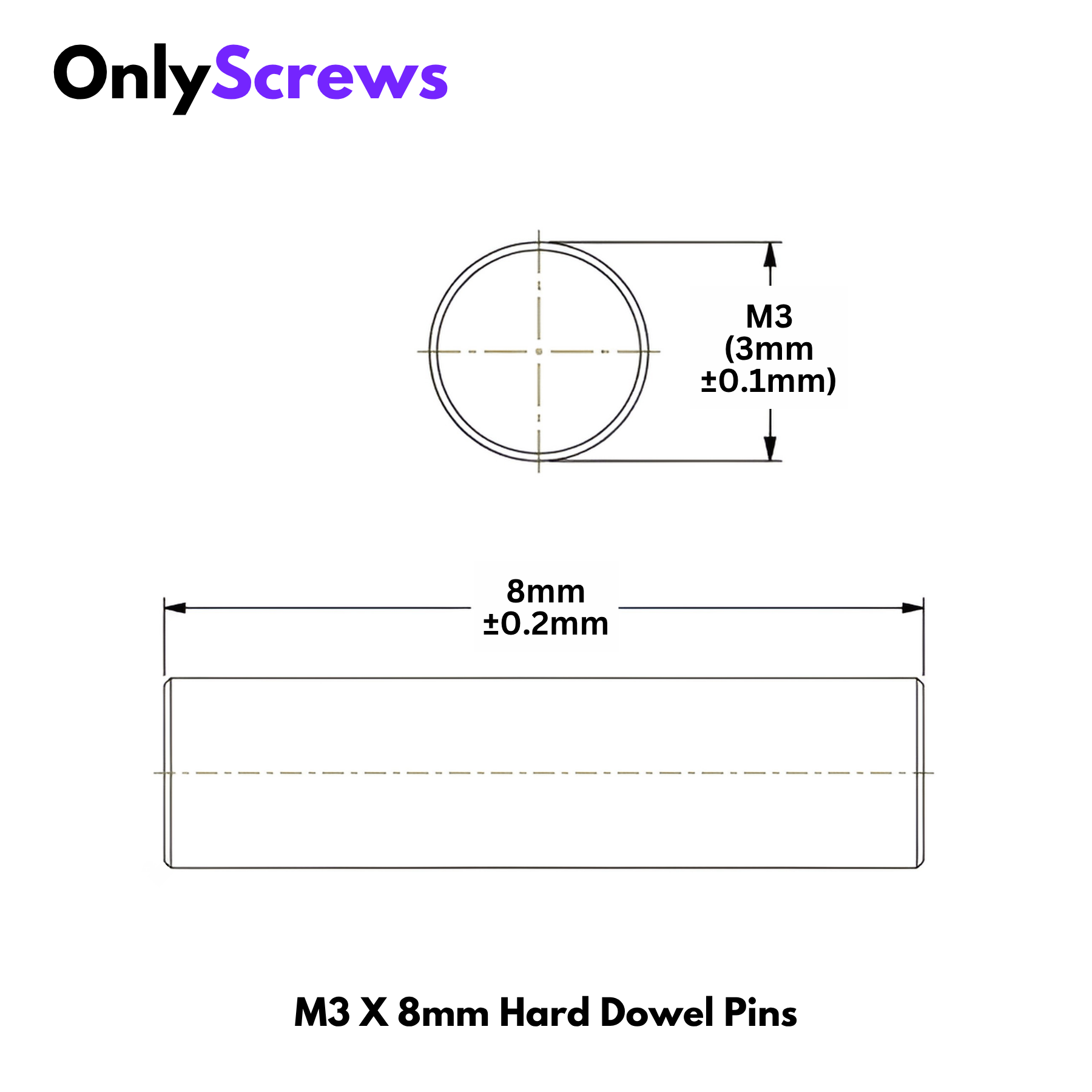 M3 X 8mm Hard Dowel Pins (Dia:3mm Length: 8mm)