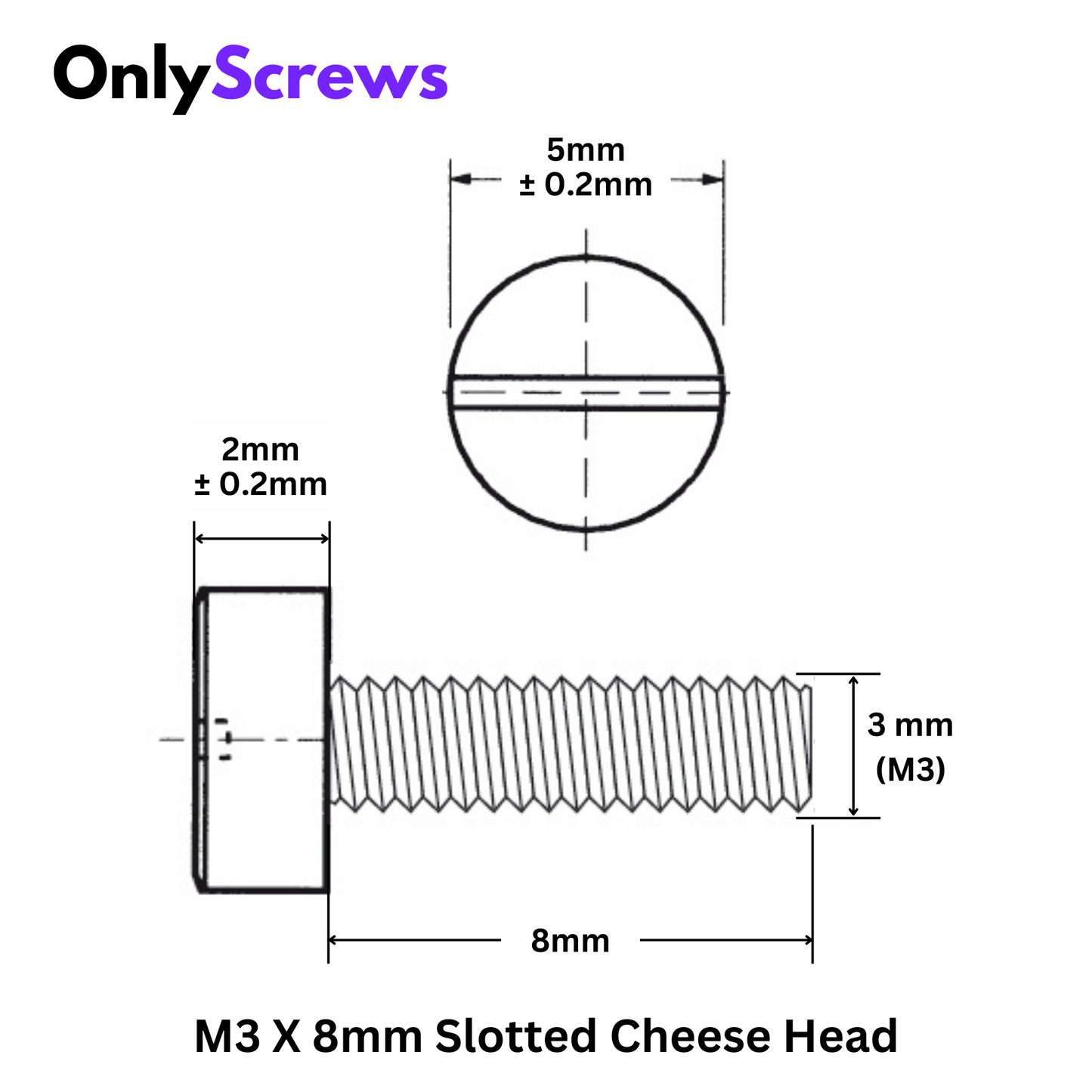 M3 X 8mm Slotted CHHD Nylon Screw 