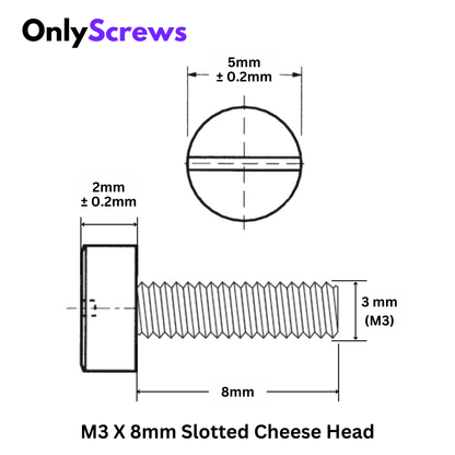 M3 X 8mm Slotted CHHD Nylon Screw 
