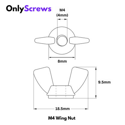 M4 Wing Nut SS304 with dimensions