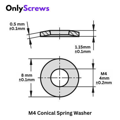 M4 Conical Spring Washer Spring Steel(ID: 4.2mm OD: 8mm)
