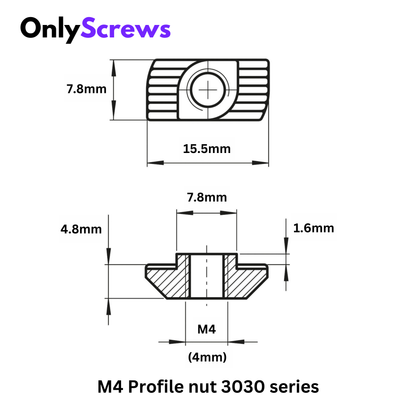 M4 Profile Nuts Mild Steel with Zinc plating for 3030 series