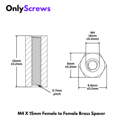 M4 X 15mm Female to Female Brass with Nickel plating Hex Threaded Standoff Spacer