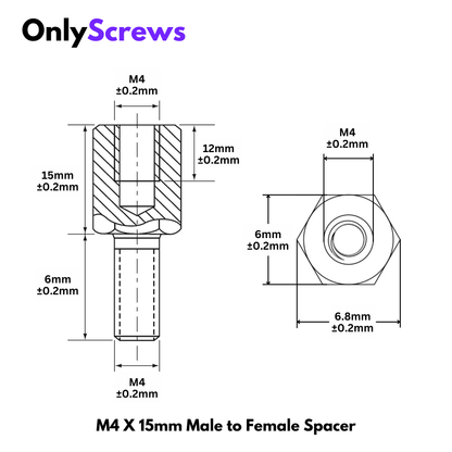 M4 X 15mm Male to Female Brass with Nickel plating Hex Threaded Standoff Spacer
