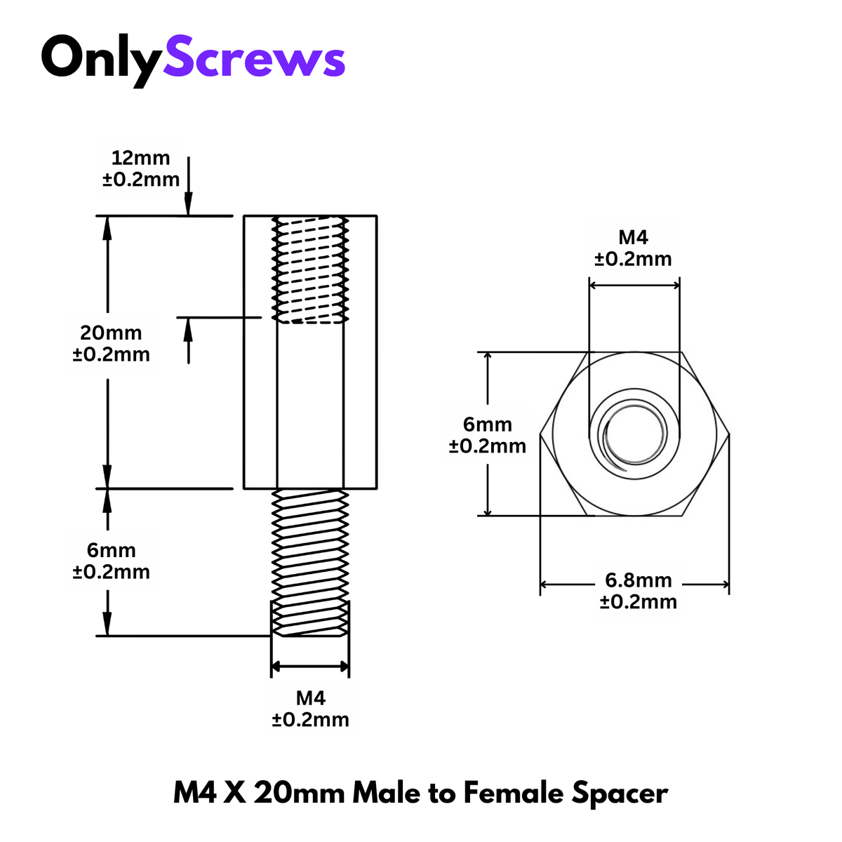 M4 X 20mm Male to Female Brass with Nickel plating Hex Threaded Standoff Spacer