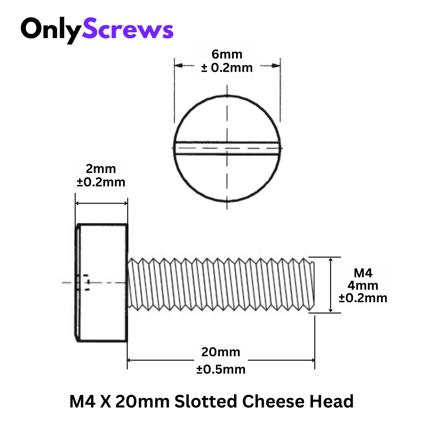 M4 X 20mm Slotted CHHD Nylon Screw (Dia. 4mm, Length 20mm)