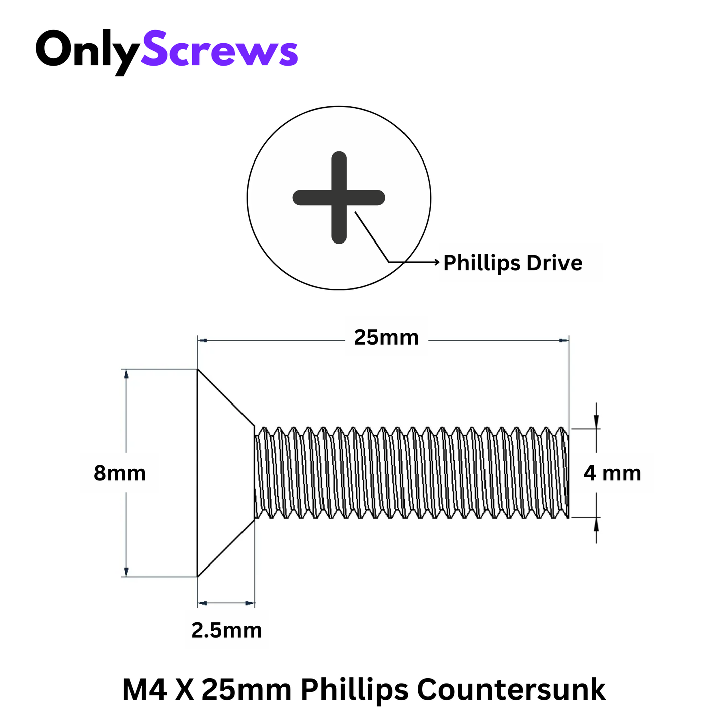 M4 X 25mm Phillips CSK SS 304 Screw