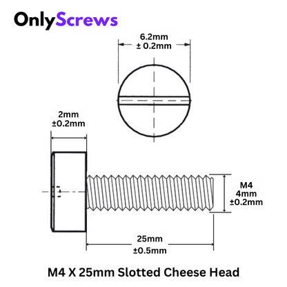 M4 X 25mm Slotted CHHD Nylon Screw (Dia. 4mm, Length 25mm)