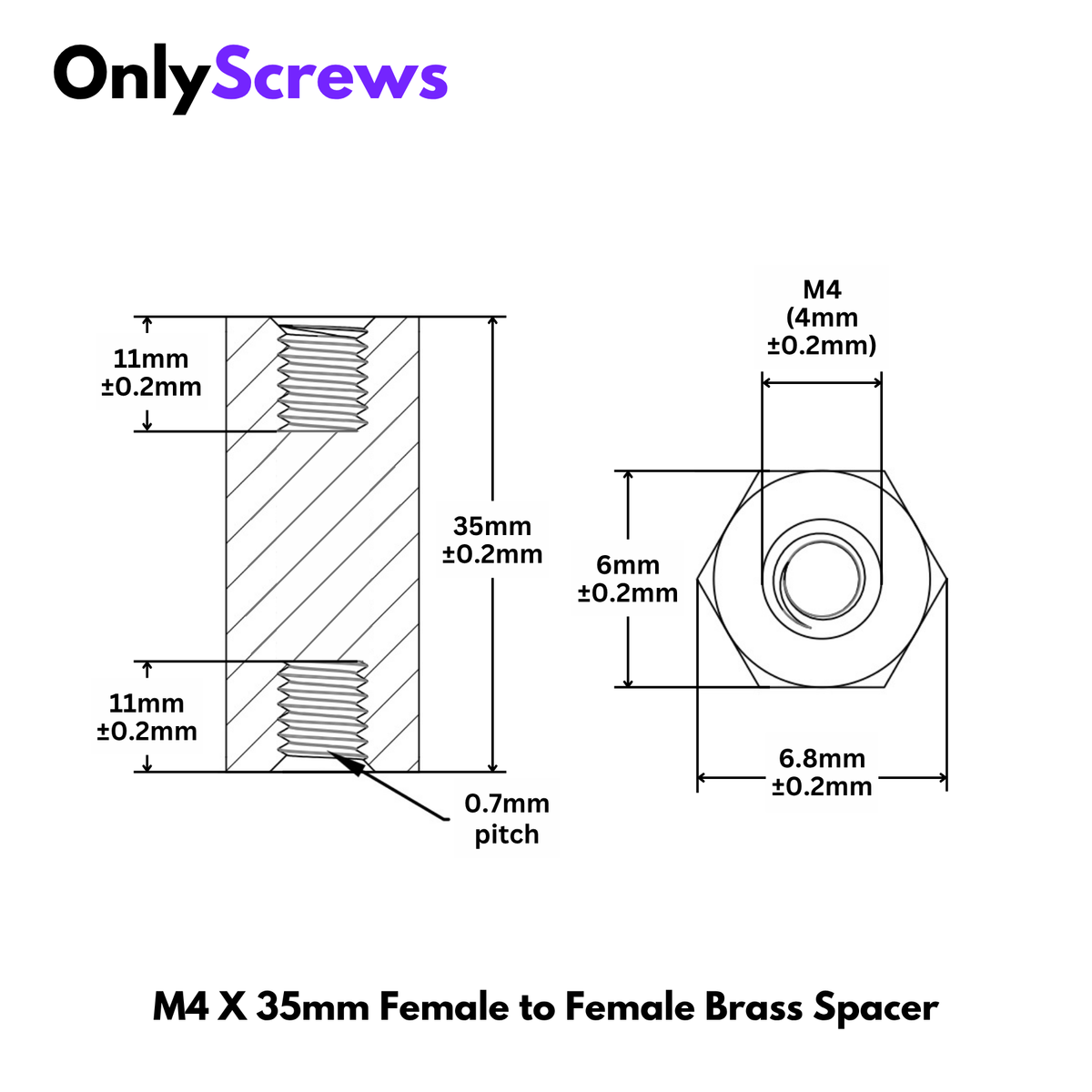 M4 X 35mm Female to Female Brass with Nickel plating Hex Threaded Standoff Spacer