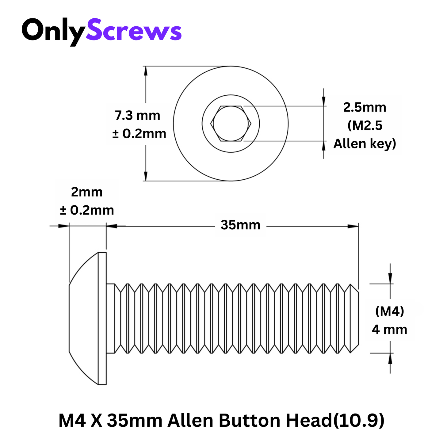 M4 X 35mm Hex (Allen) Button Head High Tensile(10.9) Black oxide screw (Dia. 4mm, Length 35mm)