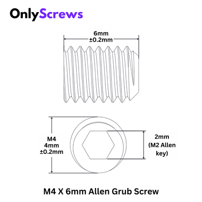 M4 X 6mm Grub Screw SS304 (Dia. 4mm, Length 6mm)