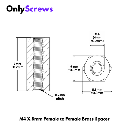 M4 X 8mm Female to Female Brass with Nickel plating Hex Threaded Standoff Spacer