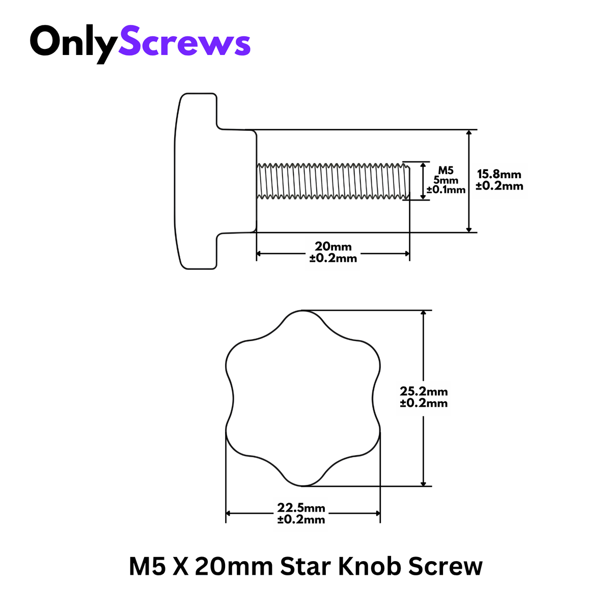 M5 X 20mm Six Star Head Knob Screw (Dia: 5mm Length: 20mm)
